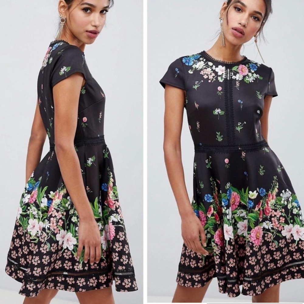 Ted Baker Women's Daissie Florence Trim Skater Dress in black Size 3 US 8-10